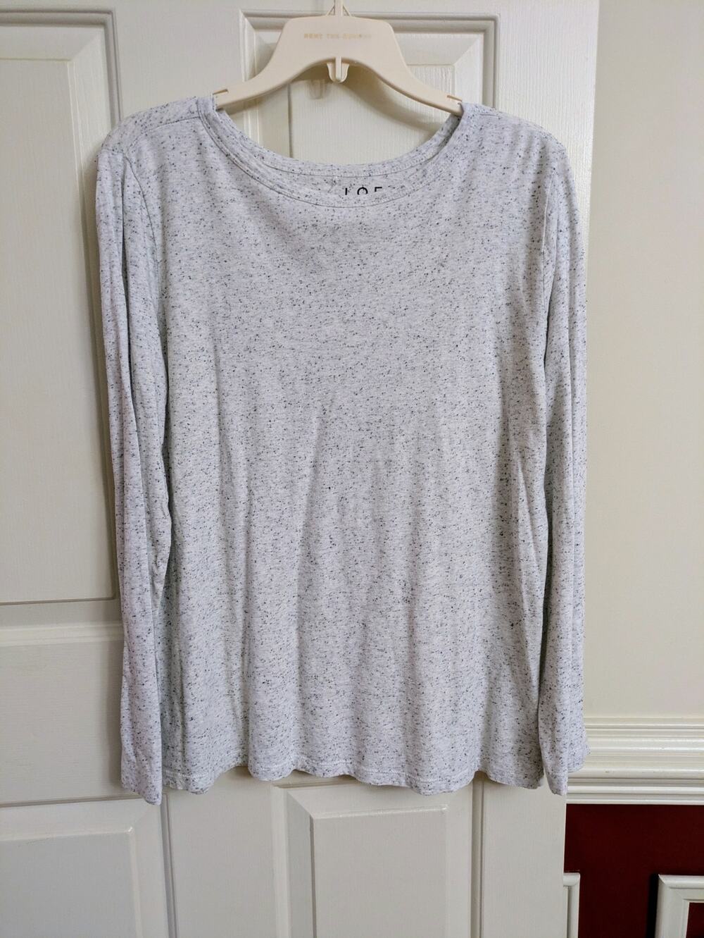 LOFT - White Speckled Nep Knit Cotton Crewneck Long Sleeve Tee - Sz L
